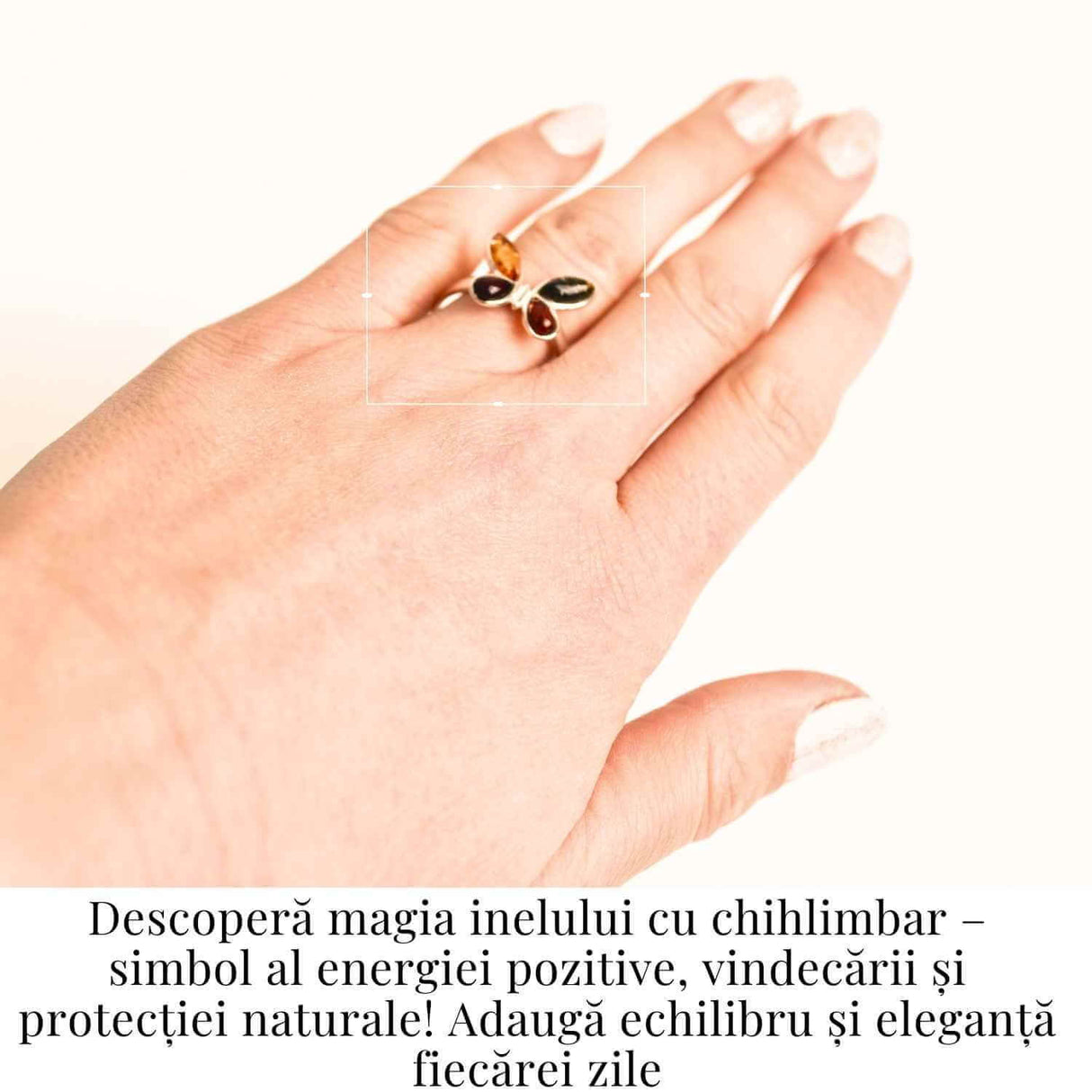 Inel ajustabil argint 925 cu chihlimbar natural - Design fluture