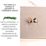Inel ajustabil argint 925 cu chihlimbar natural - Design fluture
