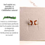 Inel ajustabil argint 925 cu chihlimbar natural forma de fluture- Simbol al elegantei si transformarii
