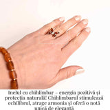 Inel ajustabil argint 925 cu chihlimbar natural forma de fluture- Simbol al elegantei si transformarii