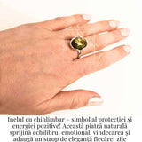 Inel ajustabil argint 925 cu chihlimbar natural - Eleganta unica