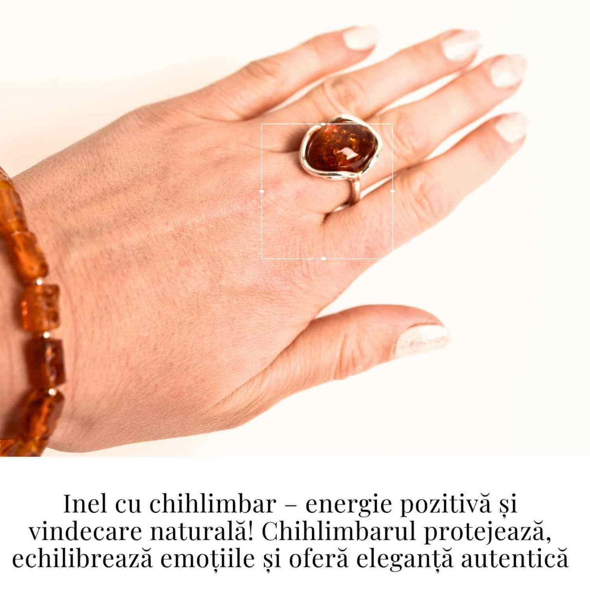 Inel argint 925 ajustabil cu chihlimbar natural - Energie si Eleganta