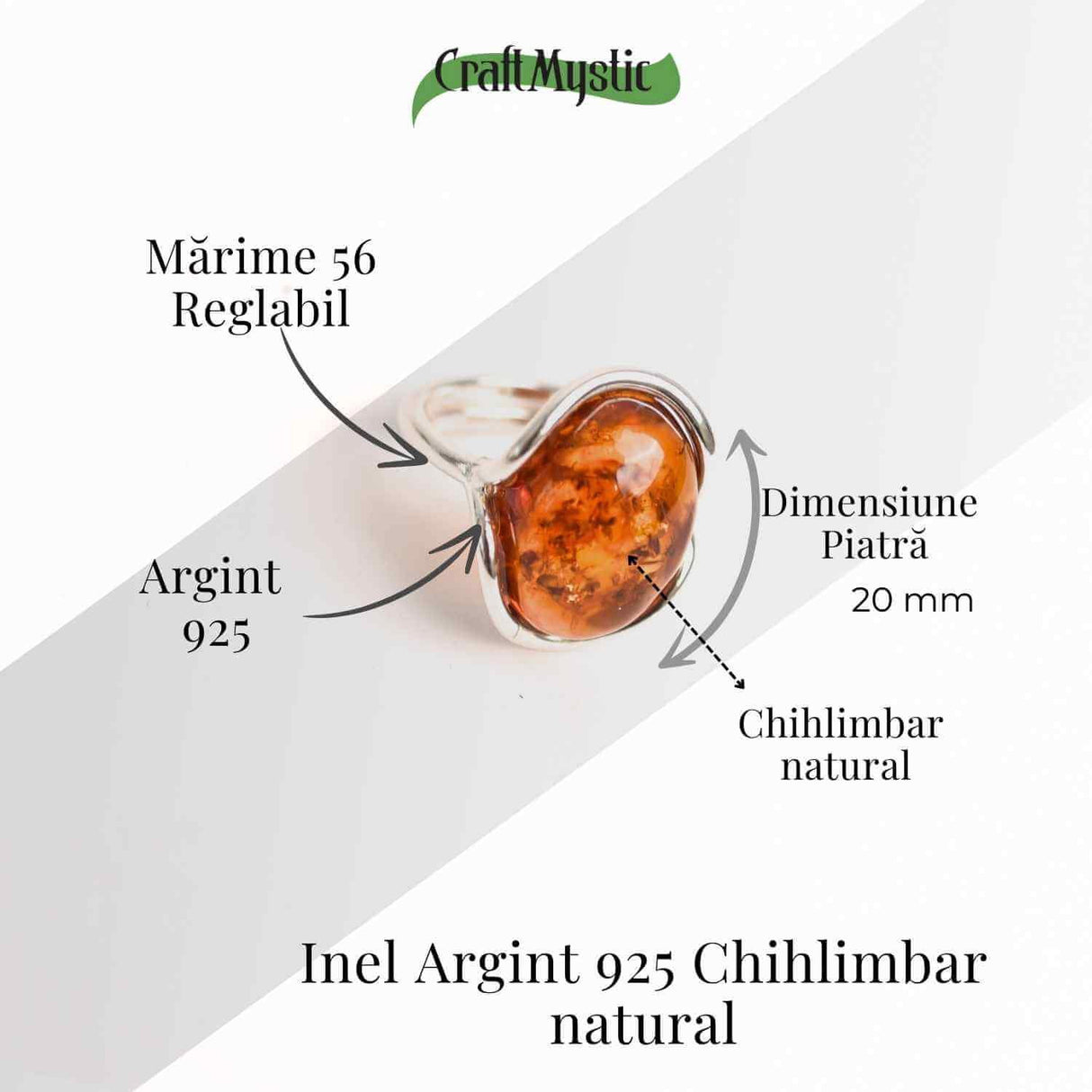 Inel argint 925 ajustabil cu chihlimbar natural - Energie si Eleganta