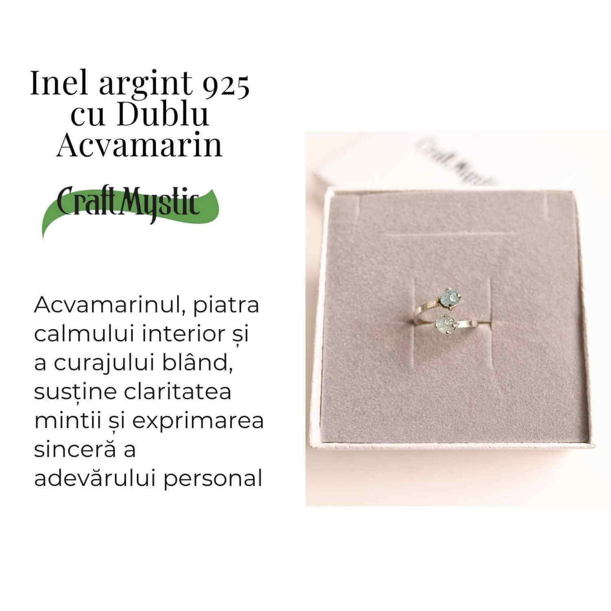 Inel Ajustabil Argint 925 cu Dublu Acvamarin - Claritate si Liniste Interioara