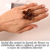 Inel floare din argint 925 cu chihlimbar natural - Floare a caldurii interioare