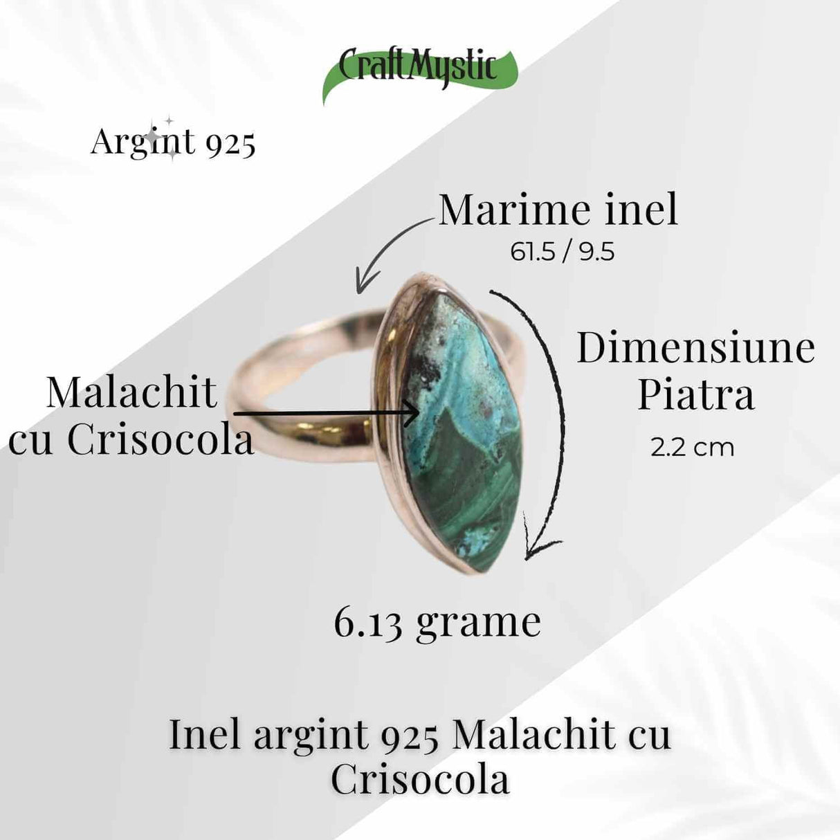 Inel cu Malachit si Crisocola Montura din Argint 925 - Protectie energetica si echilibru emotional,6.80gr