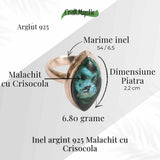 Inel cu Malachit si Crisocola Montura din Argint 925 - Protectie energetica si echilibru emotional,6.80gr