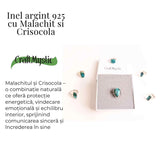 Inel cu Malachit si Crisocola Montura din Argint 925 - Protectie energetica si echilibru emotional,6.80gr