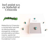 Inel cu Malachit si Crisocola Montura din Argint 925 - Protectie energetica si echilibru emotional, 4.65gr
