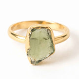 Inel cu Moldavit Brut si Argint 925 Placat Aur 18K, M8.5/58 - Protectie si Intuitie
