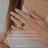 Inel cu Moldavit Brut si Argint 925 Placat Aur 18K, M8.5/58 - Protectie si Intuitie