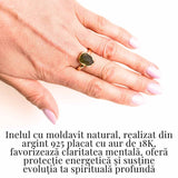 Inel din Argint Aurit cu Moldavit 2.38 gr Marime 48-49 (EU) / 5 (US) - Piatra Transformarii si Conexiunii Divine
