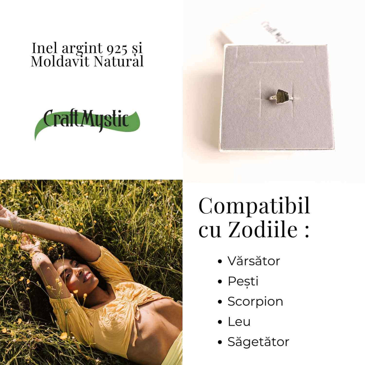 Inel argint 925 cu moldavit natural marime 53 - Protectie si evolutie spirituala