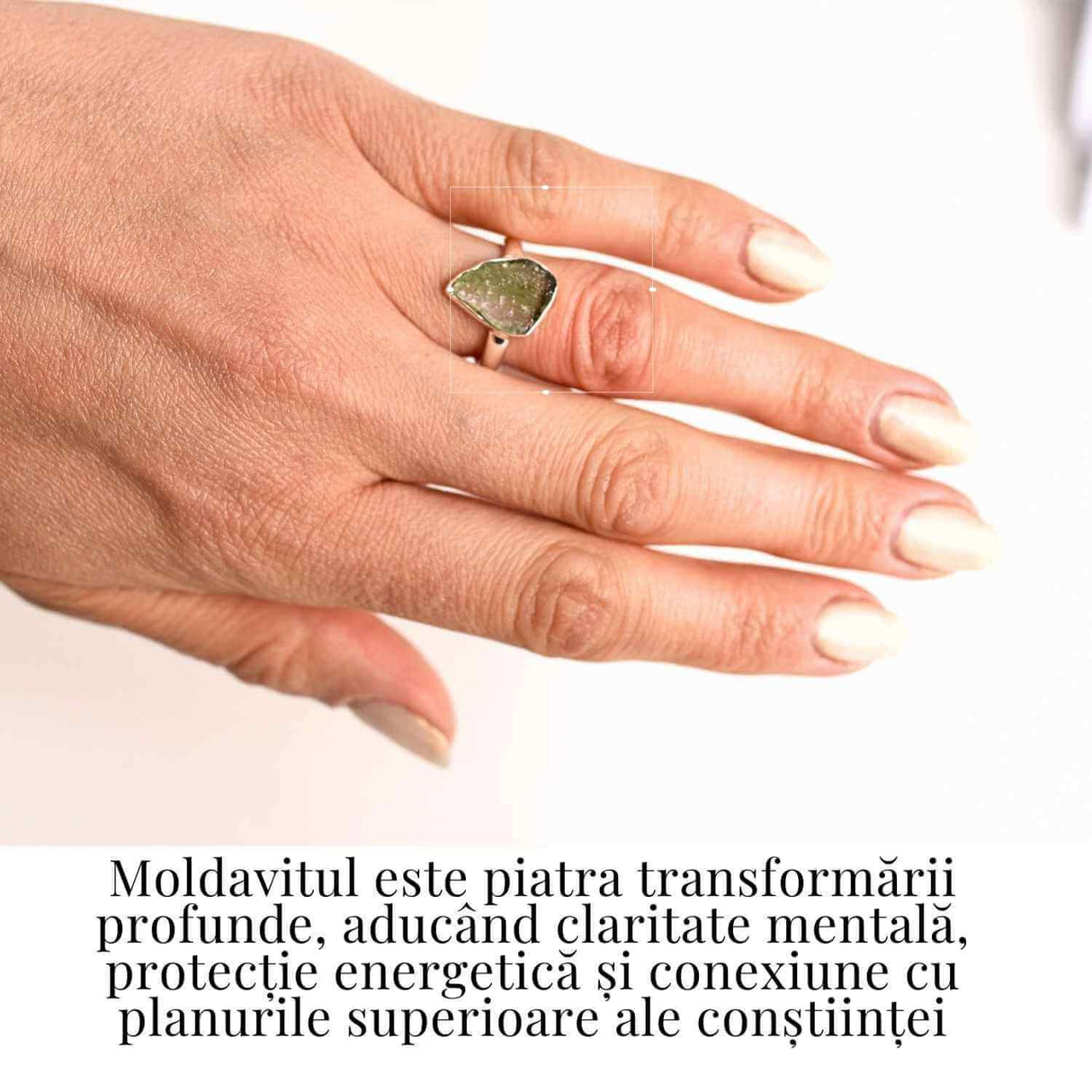 Inel cu Moldavit natural si montura argint 925 marime 51 - Claritate mentala si putere personala