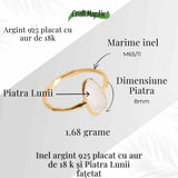 Inel cu Piatra Lunii fatetat din Argint 925 placat cu Aur de 18K 1.50 gr M53.5/7 - Intuitie Amplificata si Echilibru Emotional