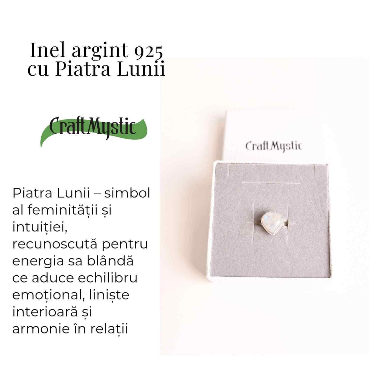 Inel din Argint 925 cu Piatra Lunii - Echilibru Emotional si Intuitie Amplificata, 6.31 gr