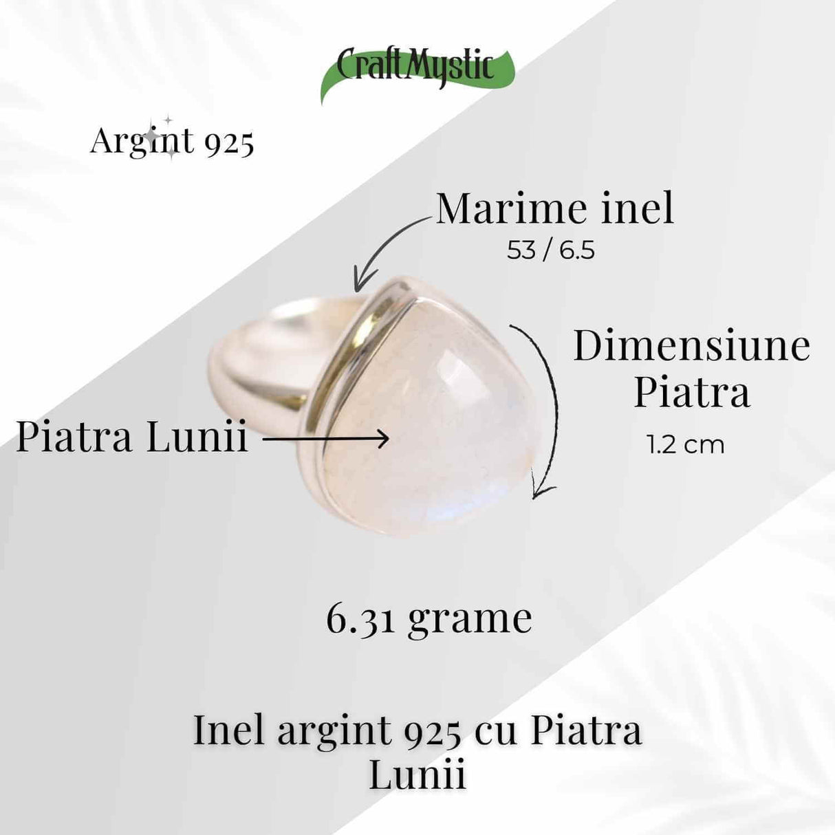 Inel din Argint 925 cu Piatra Lunii - Echilibru Emotional si Intuitie Amplificata, 6.31 gr