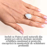 Inel cu Piatra Lunii si montura din Argint 925 6.72 gr Marime 54.5 / 7 - Intuitie Sporita si Echilibru Emotional