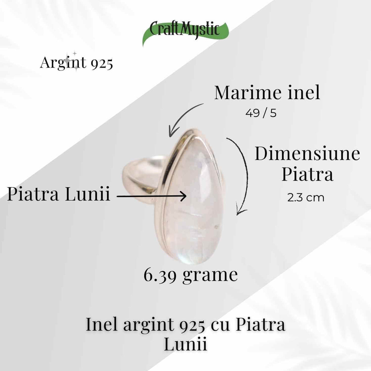 Inel cu Piatra Lunii si montura din Argint 925 6.72 gr Marime 54.5 / 7 - Intuitie Sporita si Echilibru Emotional