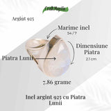 Inel cu Piatra Lunii si montura din Argint 925 6.72 gr Marime 54.5 / 7 - Intuitie Sporita si Echilibru Emotional