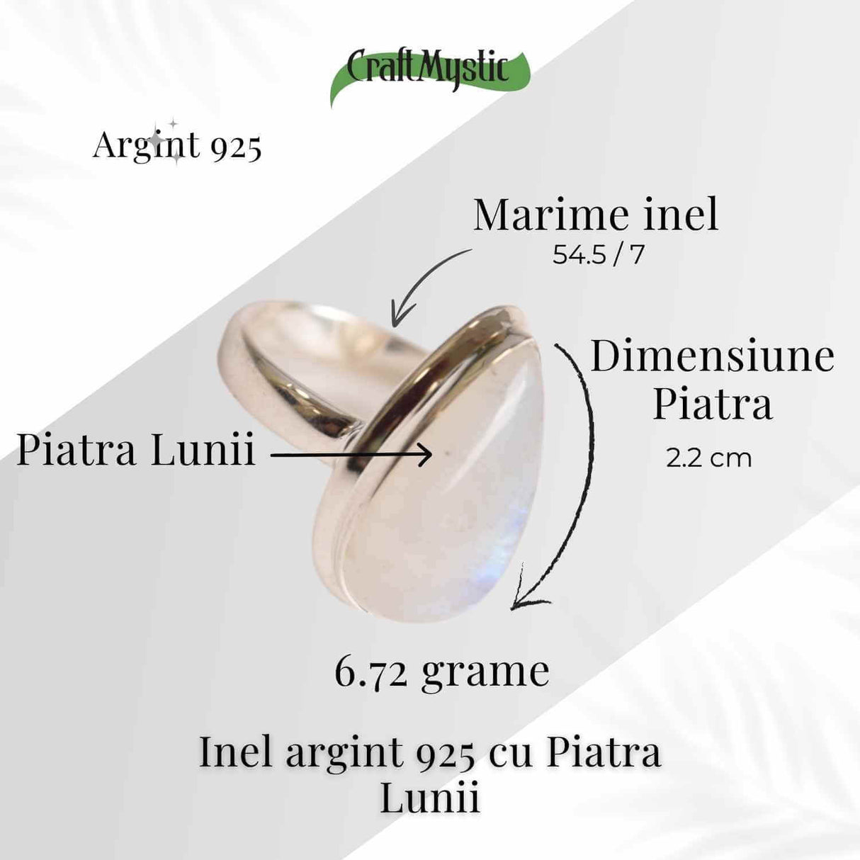 Inel cu Piatra Lunii si montura din Argint 925 6.72 gr Marime 54.5 / 7 - Intuitie Sporita si Echilibru Emotional