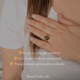 Inel cu Moldavit Natural si Argint 925 Placat Aur 18K, M10.5/63 - Energie Universala