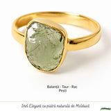 Inel cu Moldavit Natural si Argint 925 Placat Aur 18K, M10.5/63 - Energie Universala