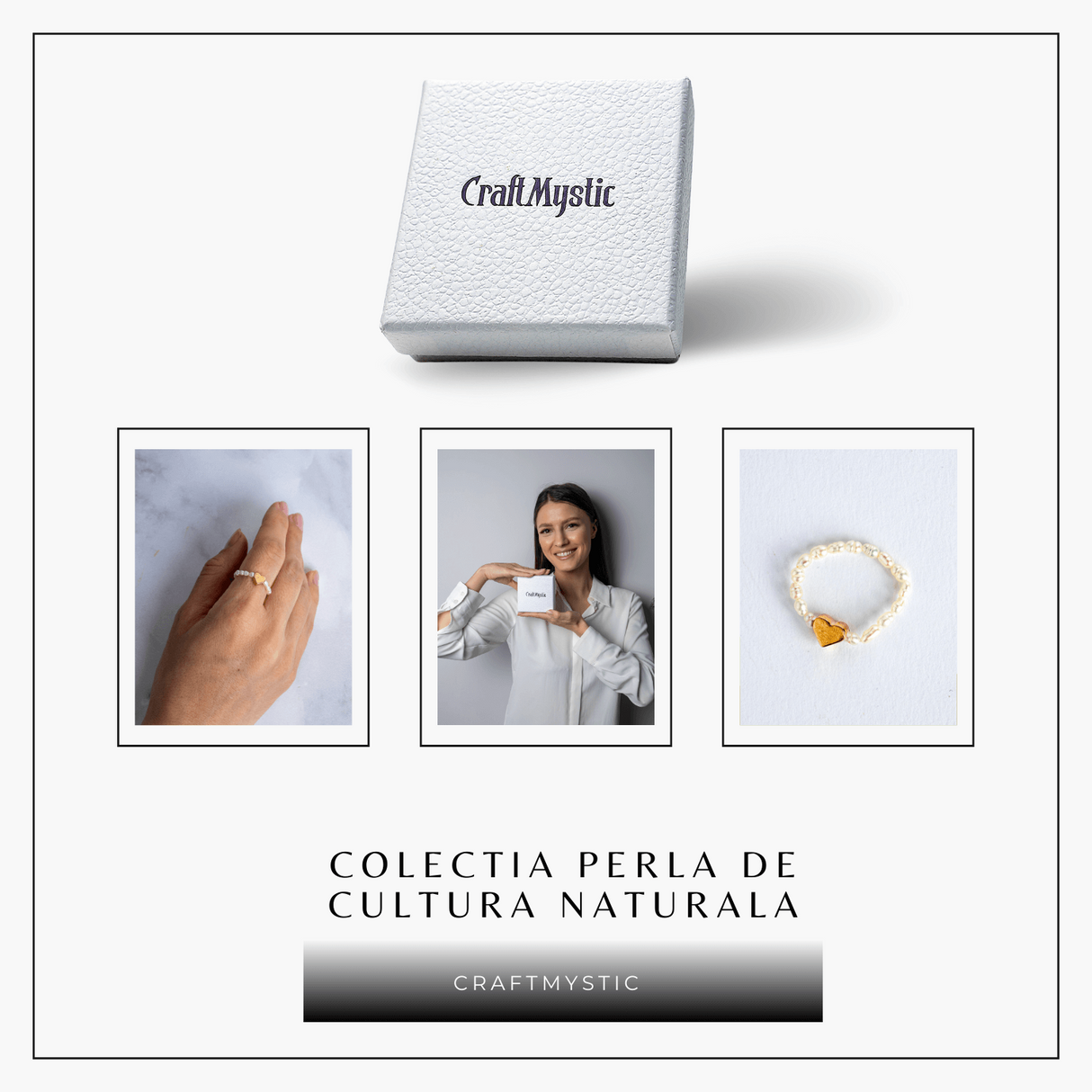 Inel cu perle naturale si inimioara aurie - Cadoul perfect din inima