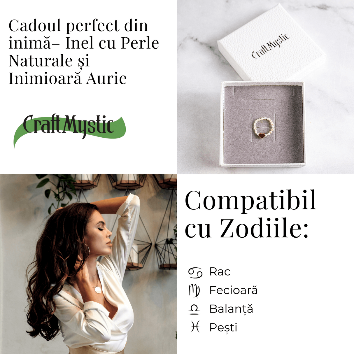 Inel cu perle naturale si inimioara aurie - Cadoul perfect din inima