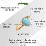 Inel argint 925 placat cu aur 18K si Turcoaz natural fatetat - Protectie, claritate și comunicare