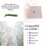 Inel argint 925 placat cu aur 18K si Turcoaz natural fatetat - Protectie, claritate și comunicare