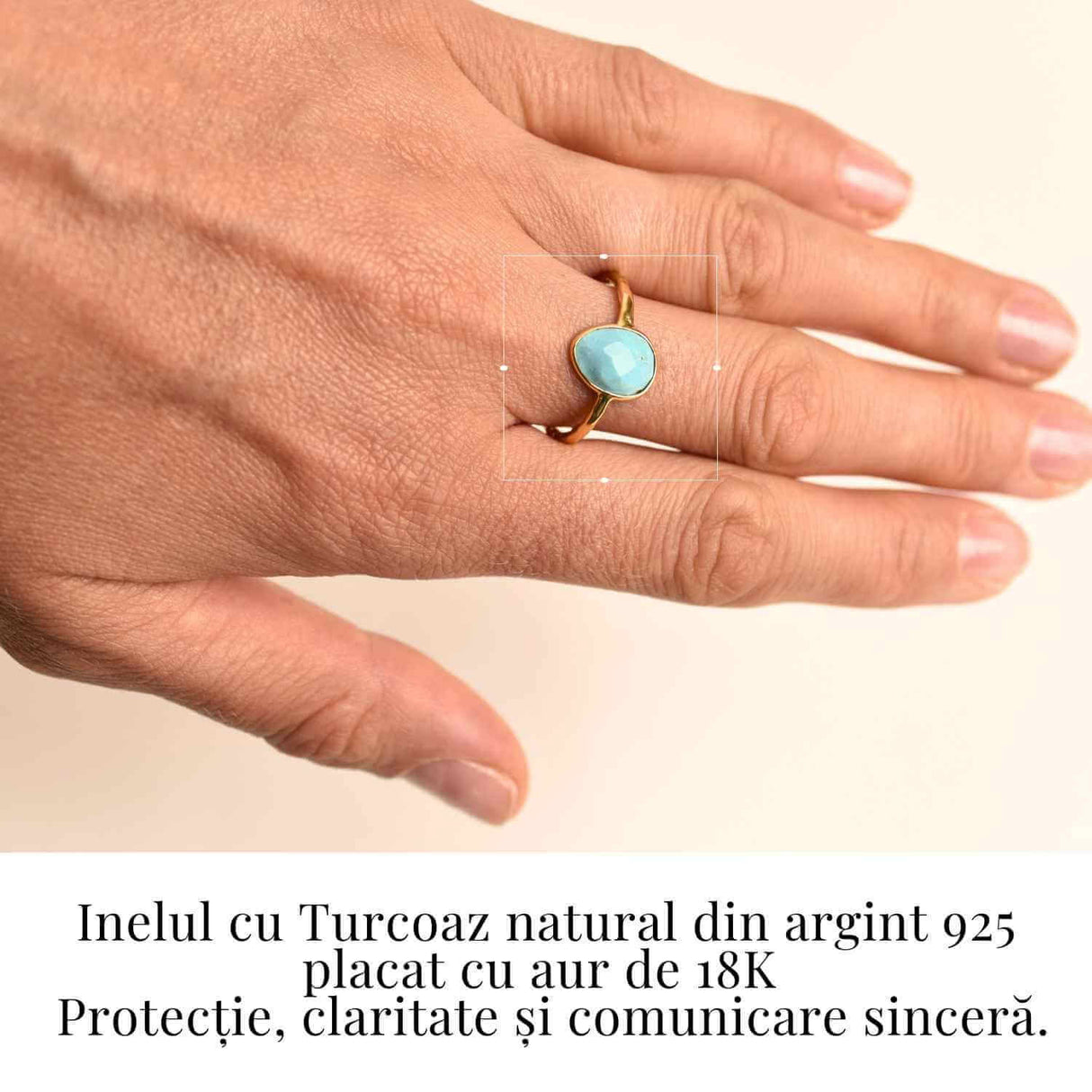 Inel argint 925 placat cu aur 18K si Turcoaz natural fatetat - Protectie, claritate și comunicare