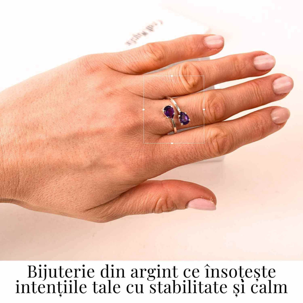 Inel reglabil din argint 925 cu dublu ametist, pentru liniste si concentrare