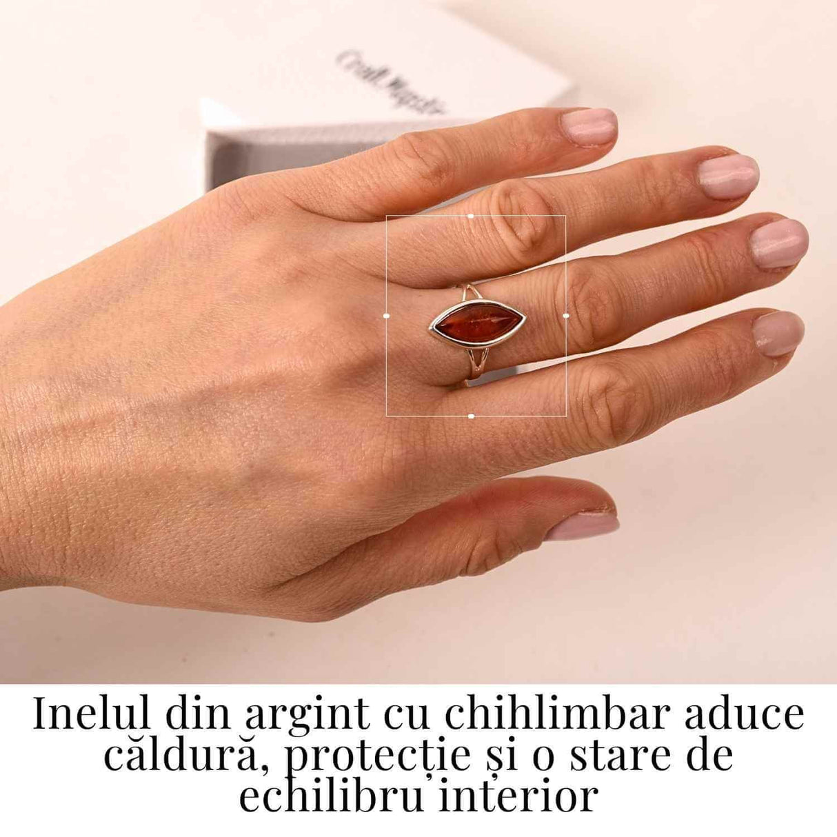 Inel marquis cu Chihlimbar Natural in montura de Argint 925 - Calmitate si Lumina
