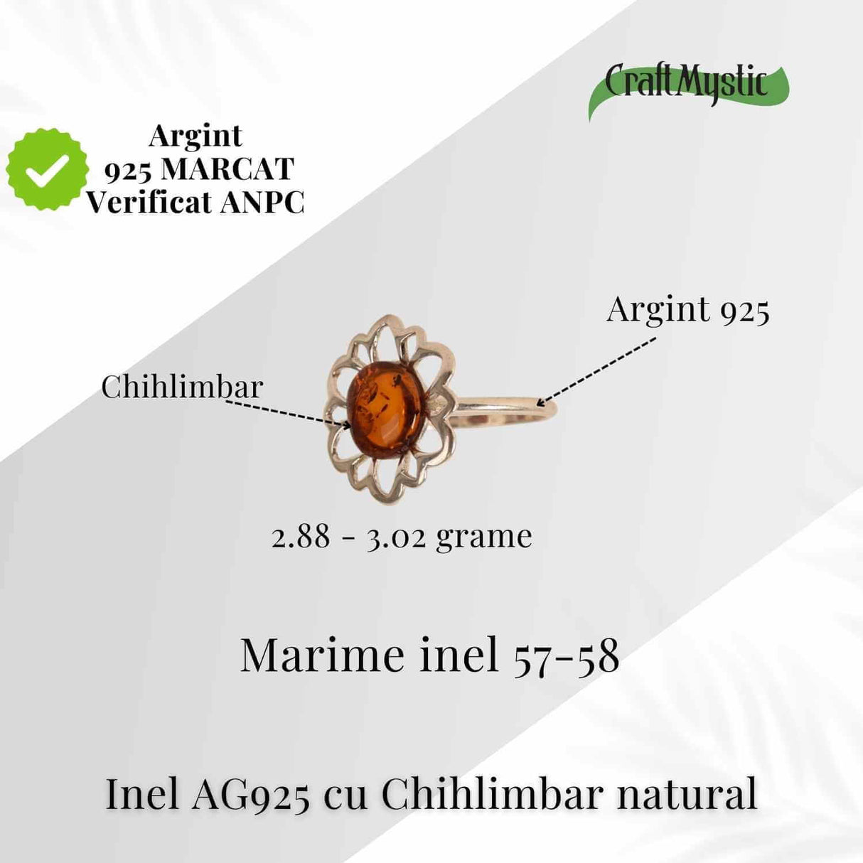 Inel floral din argint 925 cu chihlimbar natural - Calm si armonie