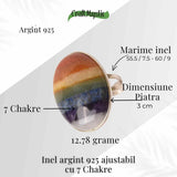 Inel Ajustabil din Argint 925 cu Pietrele celor 7 Chakre - Armonie Energetica si Echilibru Interior