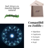 Inel reglabil din argint 925 cu ametist fatetat lacrima, pentru calm si claritate interioara