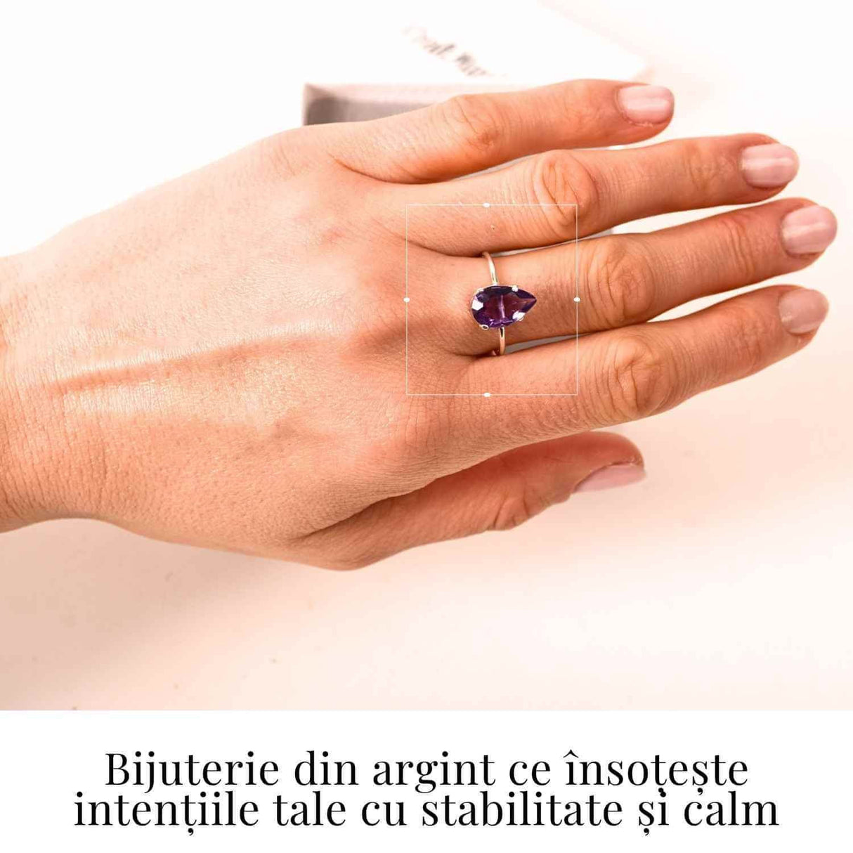 Inel reglabil din argint 925 cu ametist fatetat lacrima, pentru calm si claritate interioara
