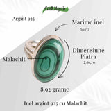 Inel din Argint 925 cu Malachit Natural 8.92 gr M55/7- Protectie Energetica si Echilibru Emotional in Fiecare Zi