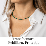 Energie si Echilibru - Choker din Otel Inoxidabil cu Malachit Natural Fatetat