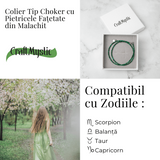 Energie si Echilibru - Choker din Otel Inoxidabil cu Malachit Natural Fatetat