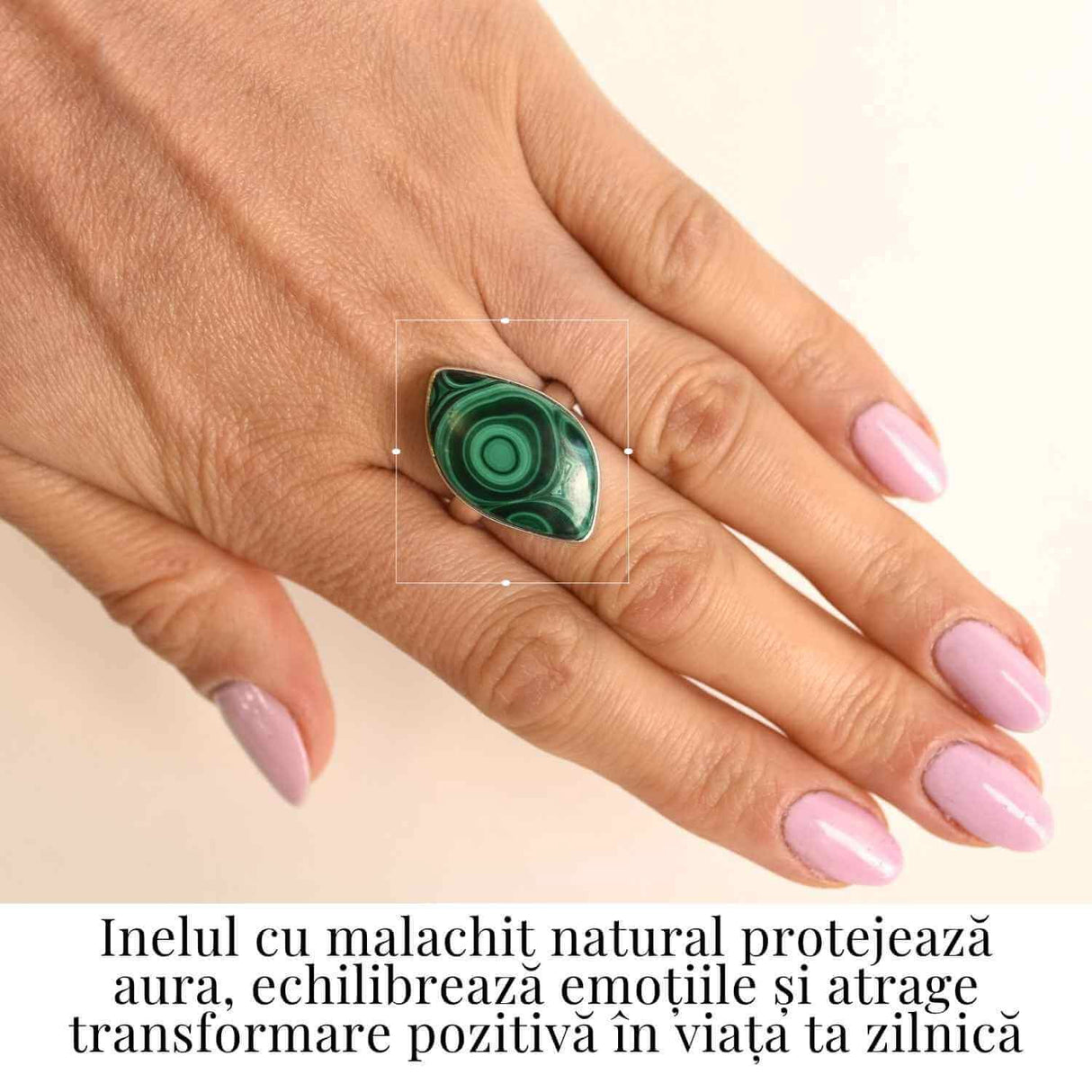 Inel din Argint 925 cu Malachit Natural 9.46 gr M56/7.5-Protectie Energetica si Echilibru Emotional pentru Transformare Interioara