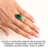 Inel din Argint 925 cu Malachit Natural 8.92 gr M55/7- Protectie Energetica si Echilibru Emotional in Fiecare Zi