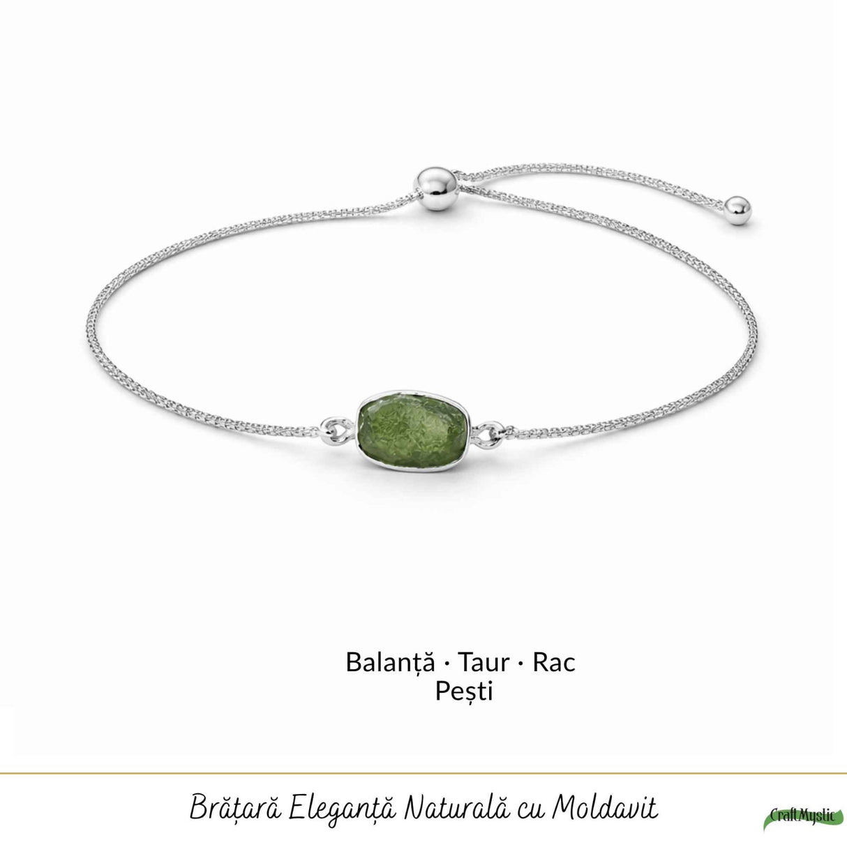Bratara argint 925 cu Moldavit Dreptunghi Natural – Claritate si Energie Interioara
