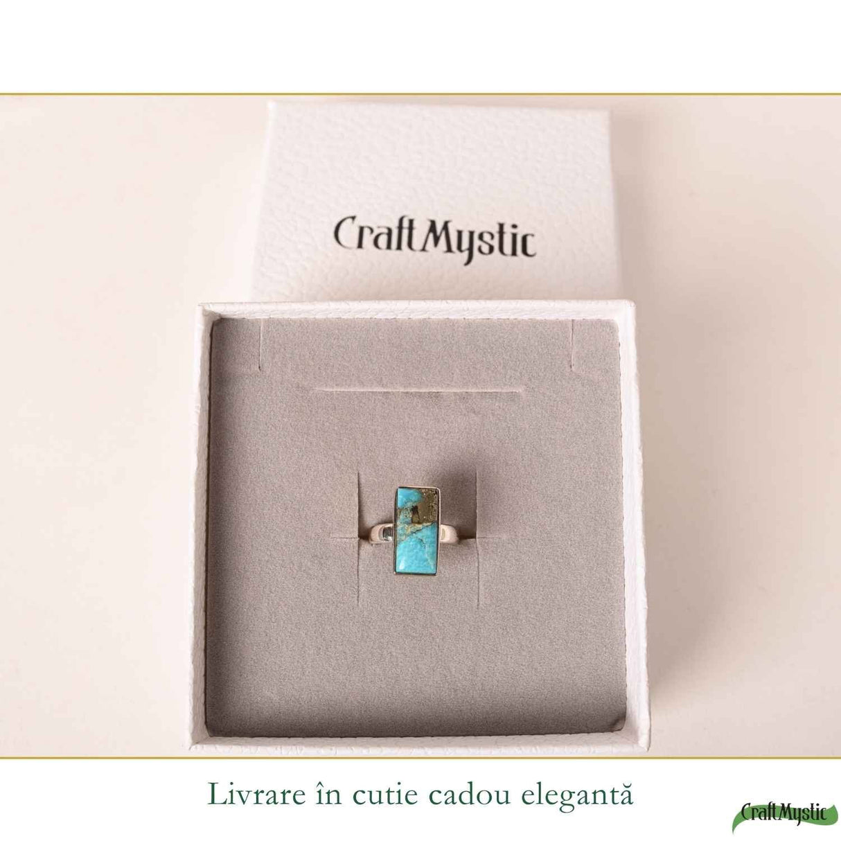 Inel Argint 925 cu Turcoaz si Pirita Dreptunghi – Protectie si Echilibru