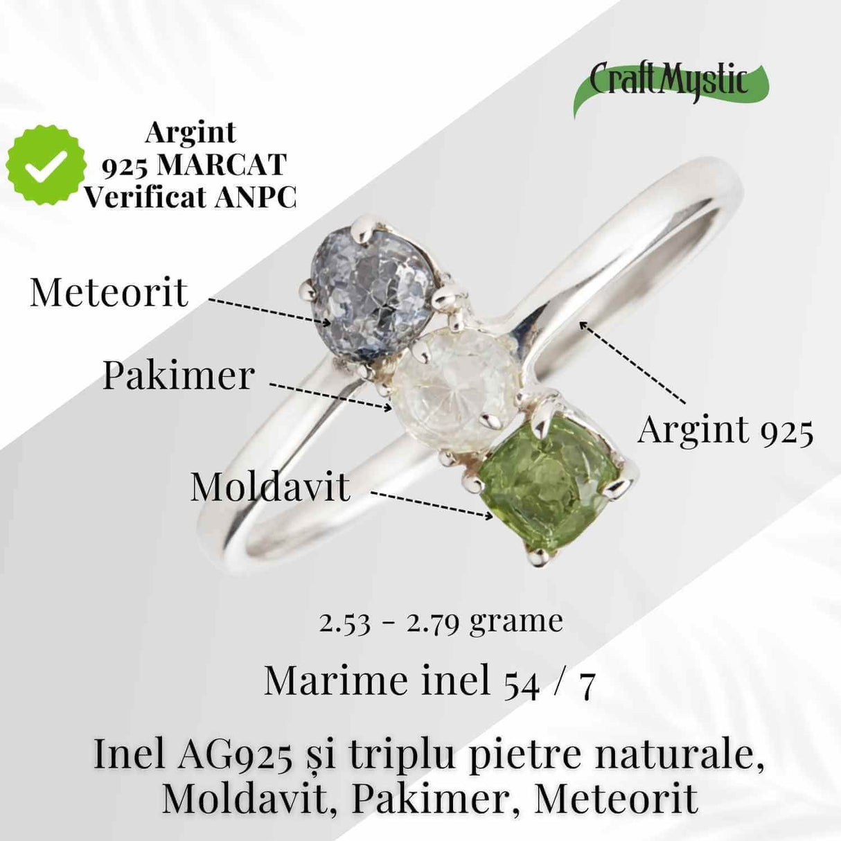 Inel din Argint 925 cu Moldavit, Pakimer si Meteorit - Conexiune si claritate