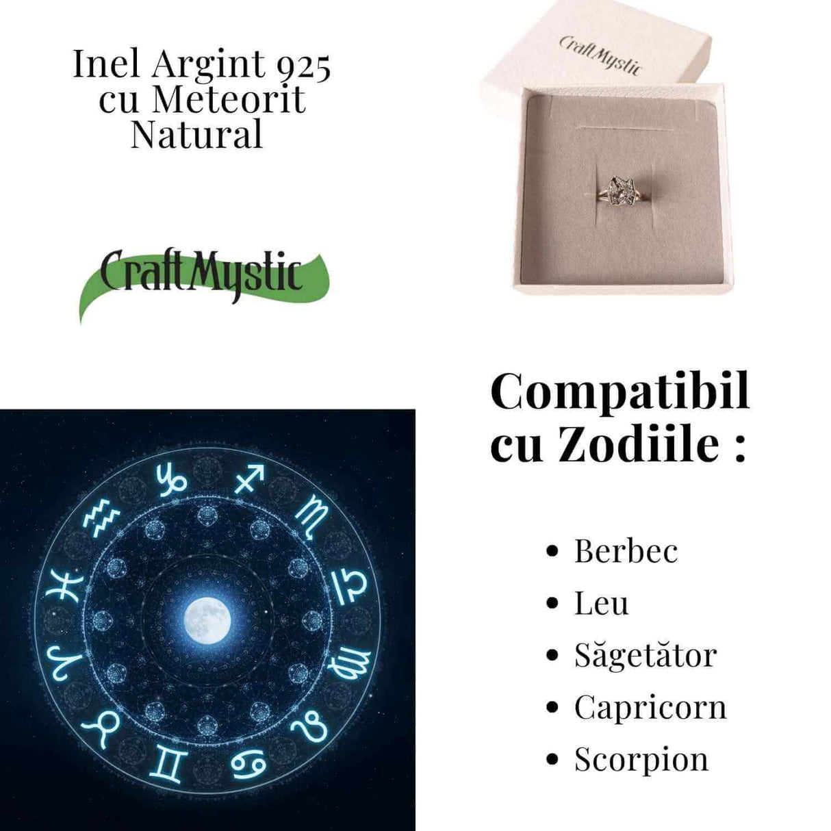 Inel Argint 925 cu Meteorit Brut Natural - Energie Cosmica si Forta Interioara