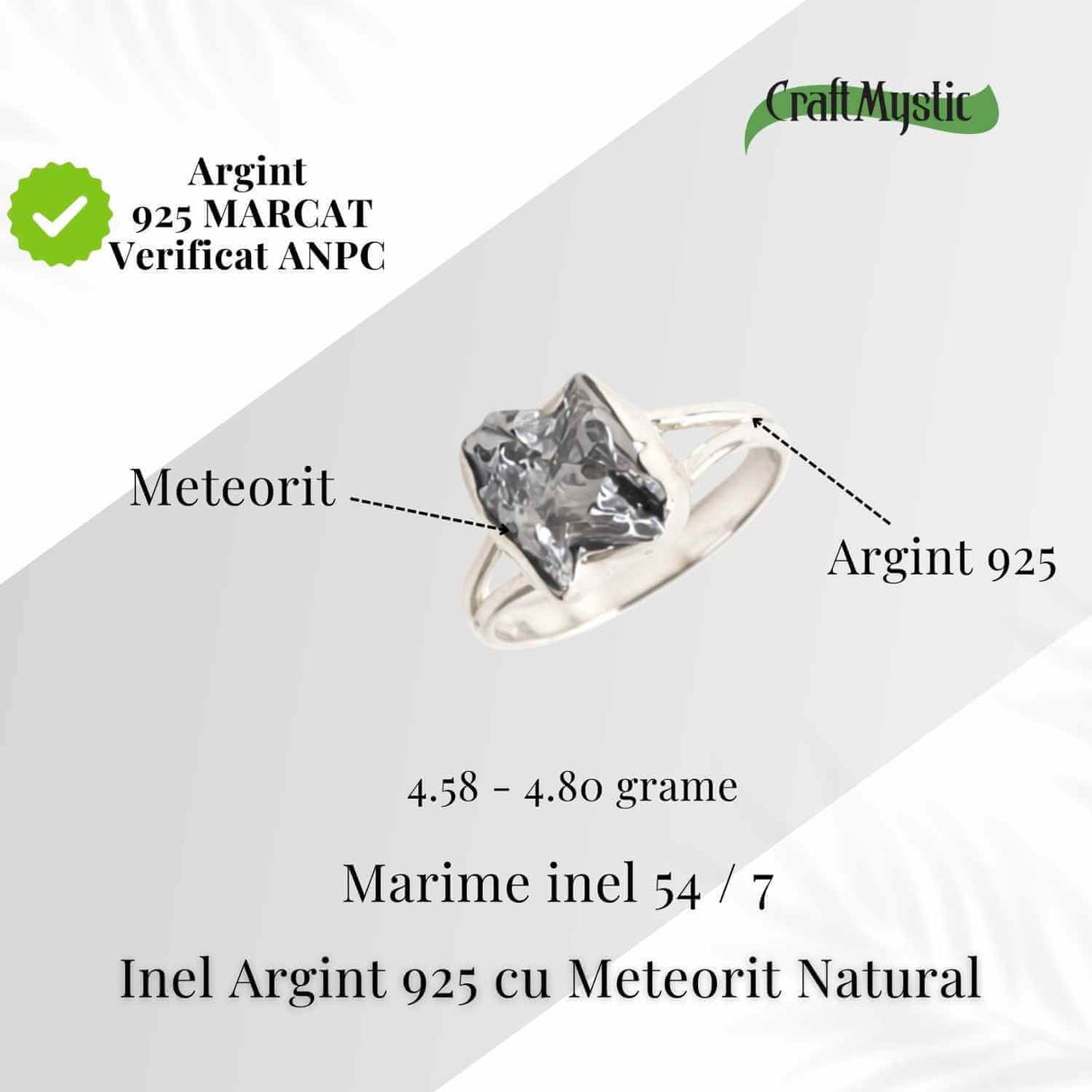 Inel Argint 925 cu Meteorit Brut Natural - Energie Cosmica si Forta Interioara