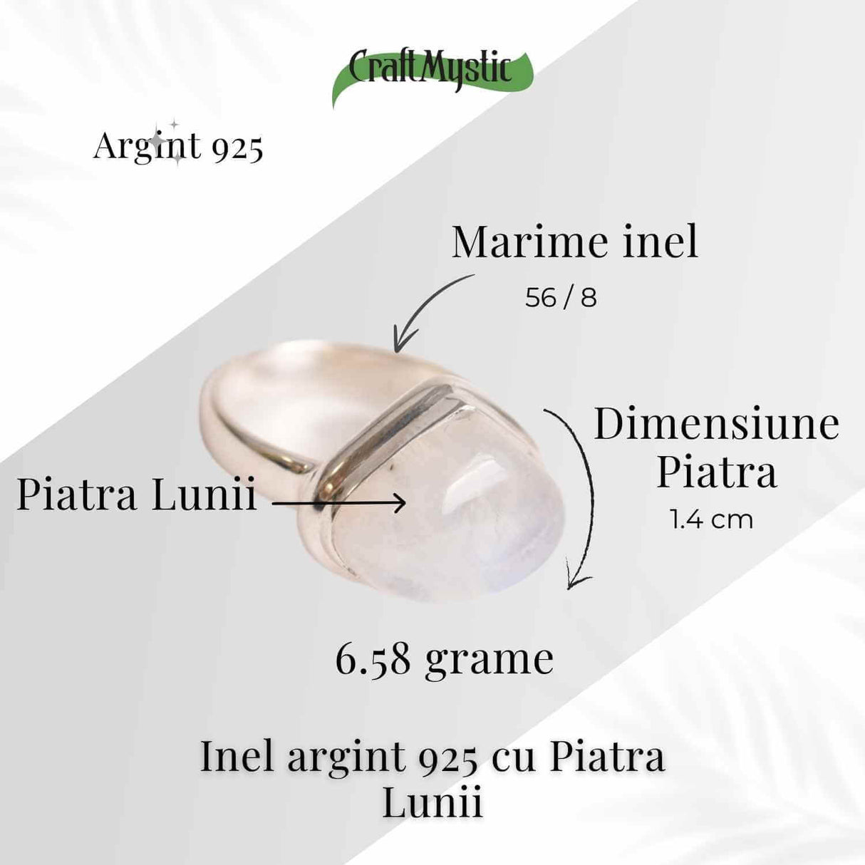 Inel din Argint 925 cu Piatra Lunii - Echilibru Emotional si Intuitie Amplificata, 6.31 gr