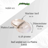 Inel din Argint 925 cu Piatra Lunii - Echilibru Emotional si Intuitie Amplificata, 6.31 gr